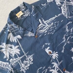 Royal Creations Mens Navy Blue Island Map Hawaiian Shirt Short Sleeve Medium